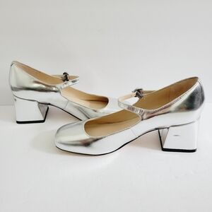 NEW Marc Fisher LTD Nessily Block Heel Metallic Gray Sandals Size 8.5